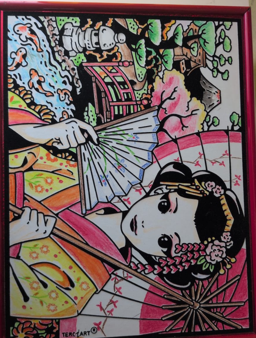 Fertig gemaltes Samtbild: Geisha